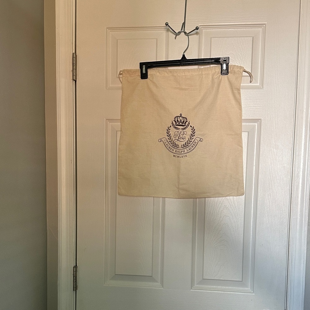 Lauren Ralph Lauren Cream Drawstring Bag with Crest  17”X 17”